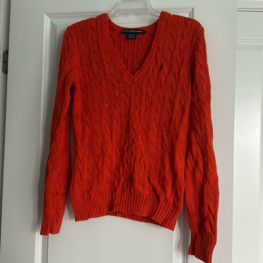 Ralph Lauren Women's V-Neck Sweater in Bright Orange